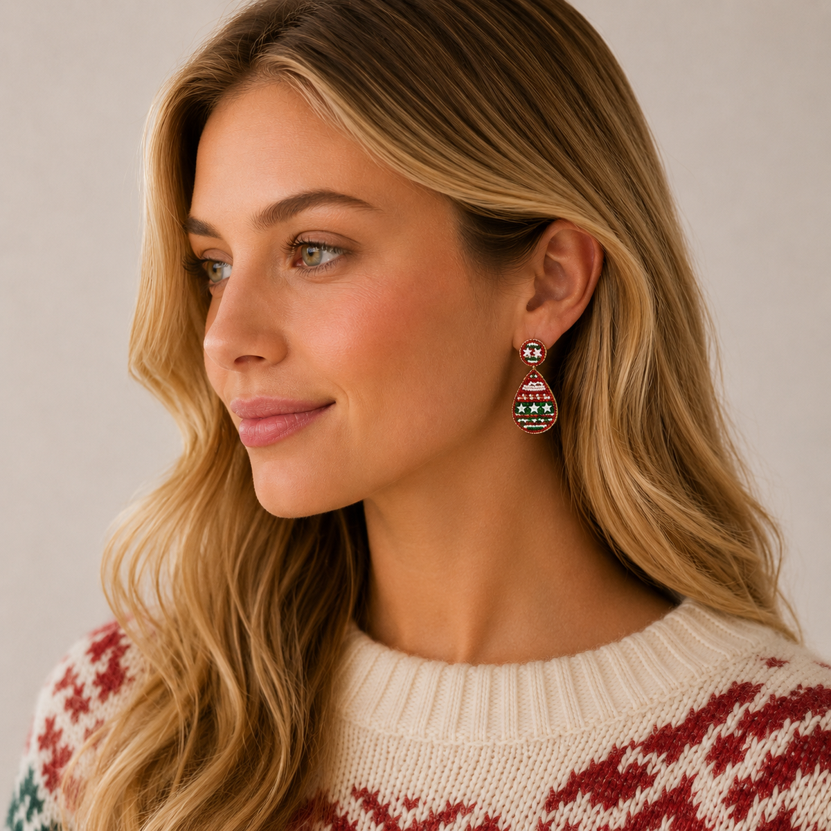Seed Beaded Holiday Ornament Earrings | Christmas Statement Dangle Earrings