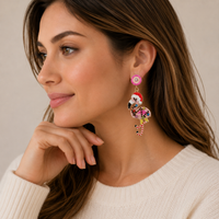 Seed Beaded Santa Flamingo Drop Earrings | Whimsical Holiday Statement Earrings