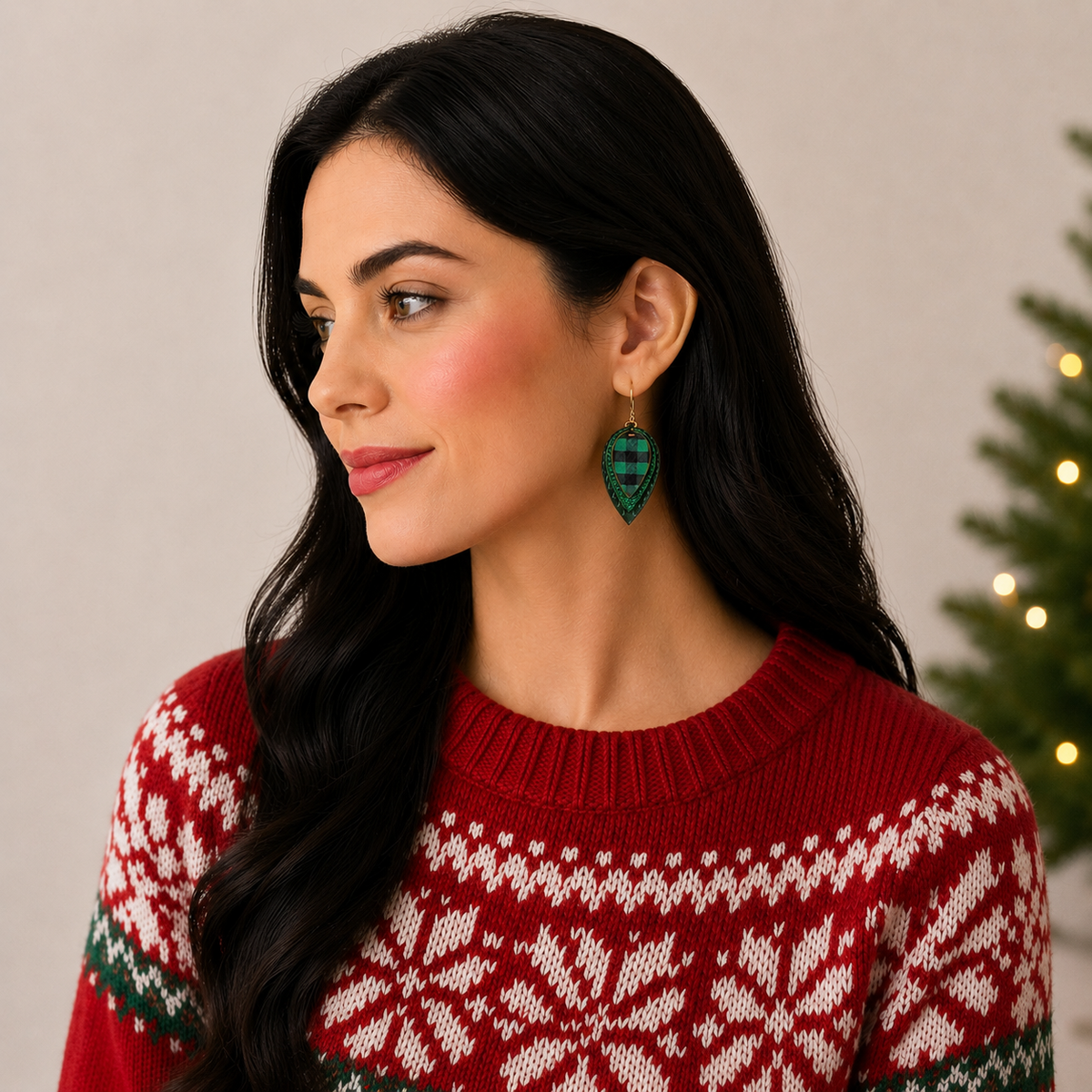 Layered Plaid Teardrop Earrings | Glitter Faux Leather Dangles