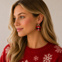 Seed Beaded Nutcracker Uniform Earrings | Christmas Earrings