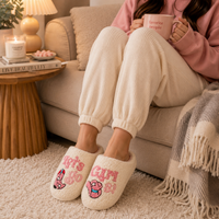 Sherpa Cowgirl Graphic Home Slippers | Western Country Slippers