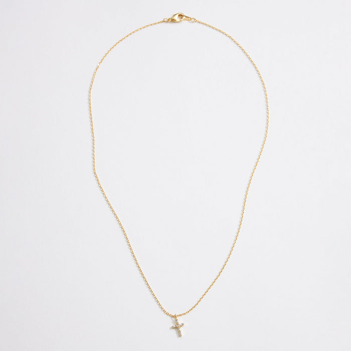 Gold Dipped CZ Dainty Cross Pendant Necklace