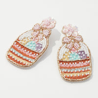 Easter Egg Basket With Flower Beaded Post Earring
