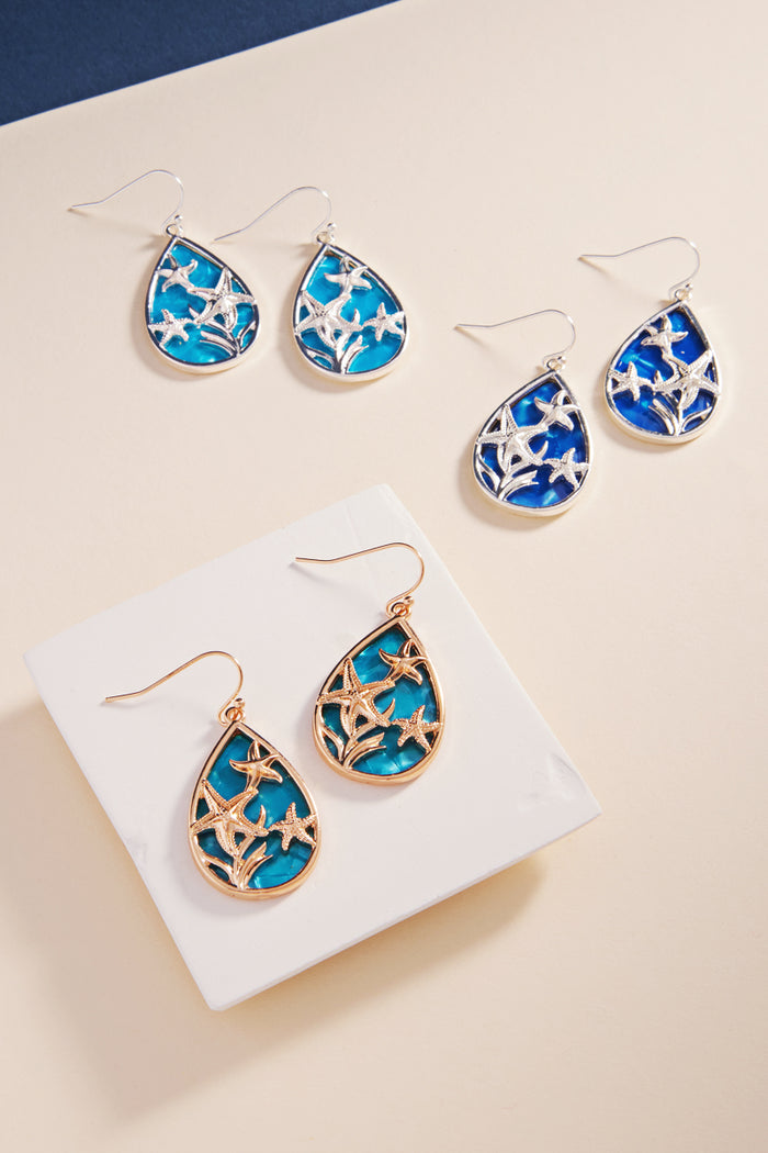 Starfish Teardrop Dangle Earrings – Ocean-Inspired Drop Design