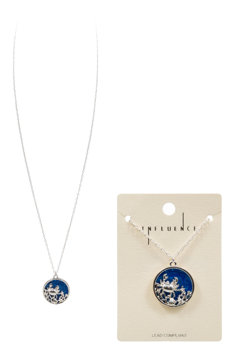 Coral Crab Ocean Pendant Necklace – Coastal Round Charm Jewelry