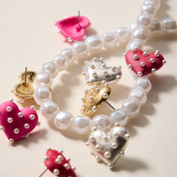 Pearl Studded Heart Earrings – Cute Valentine’s Day Statement Studs