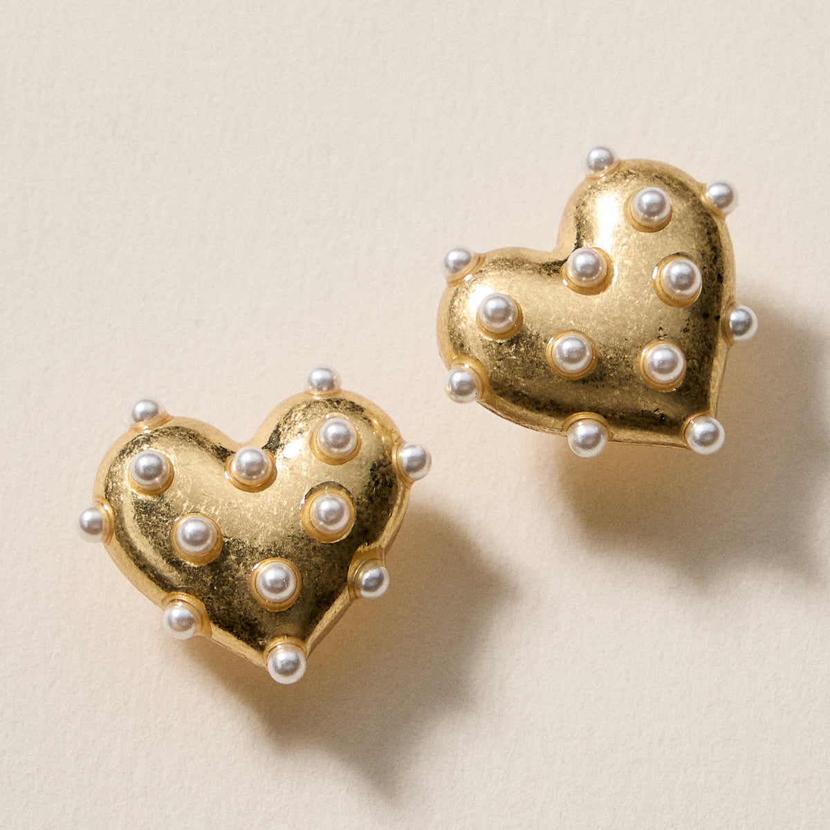 Pearl Studded Heart Earrings – Cute Valentine’s Day Statement Studs