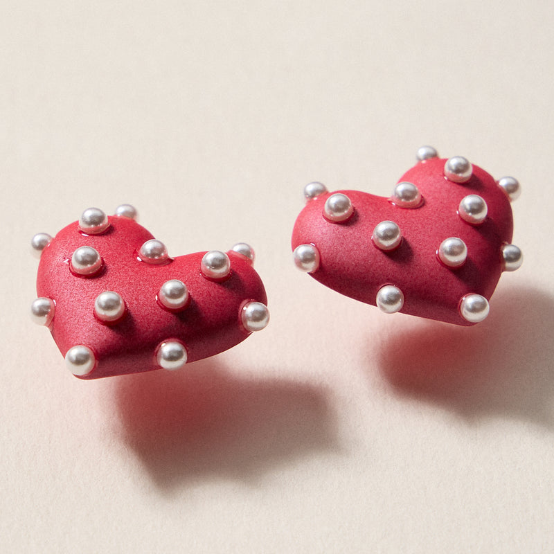 Pearl Studded Heart Earrings – Cute Valentine’s Day Statement Studs