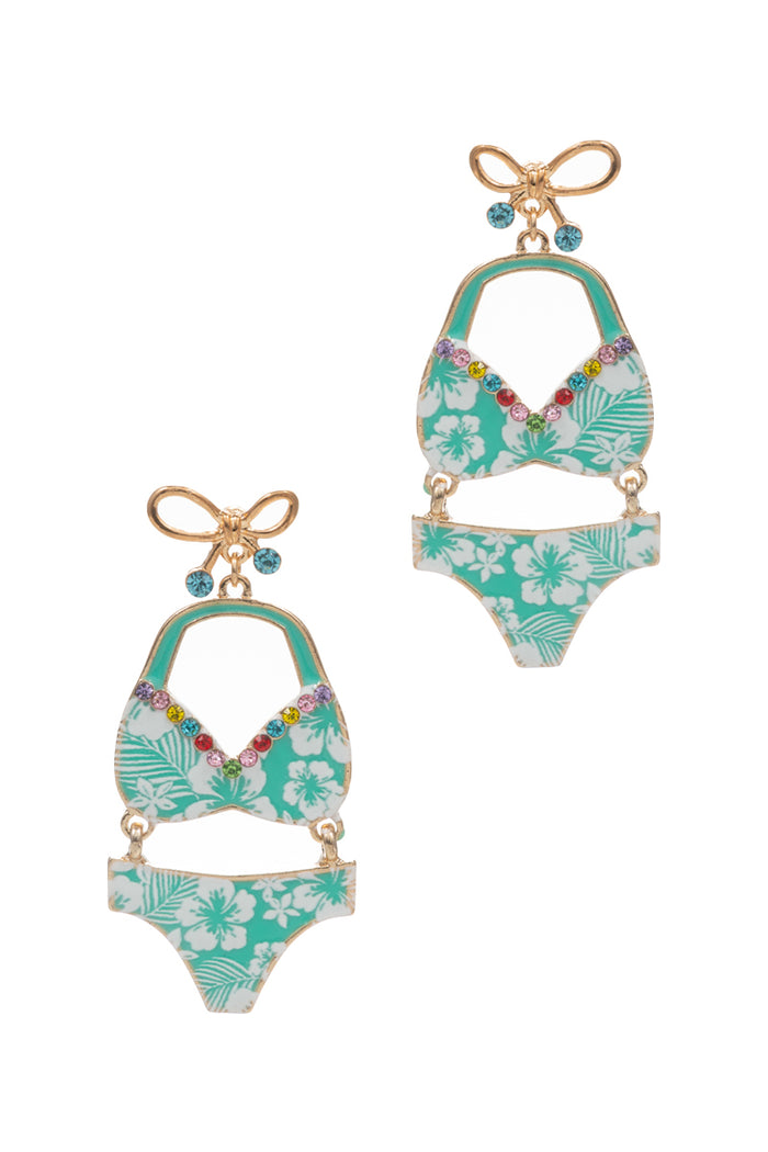 Tropical Bikini Dangle Earrings with Rhinestones – Summer Beach Statement Jewelry
