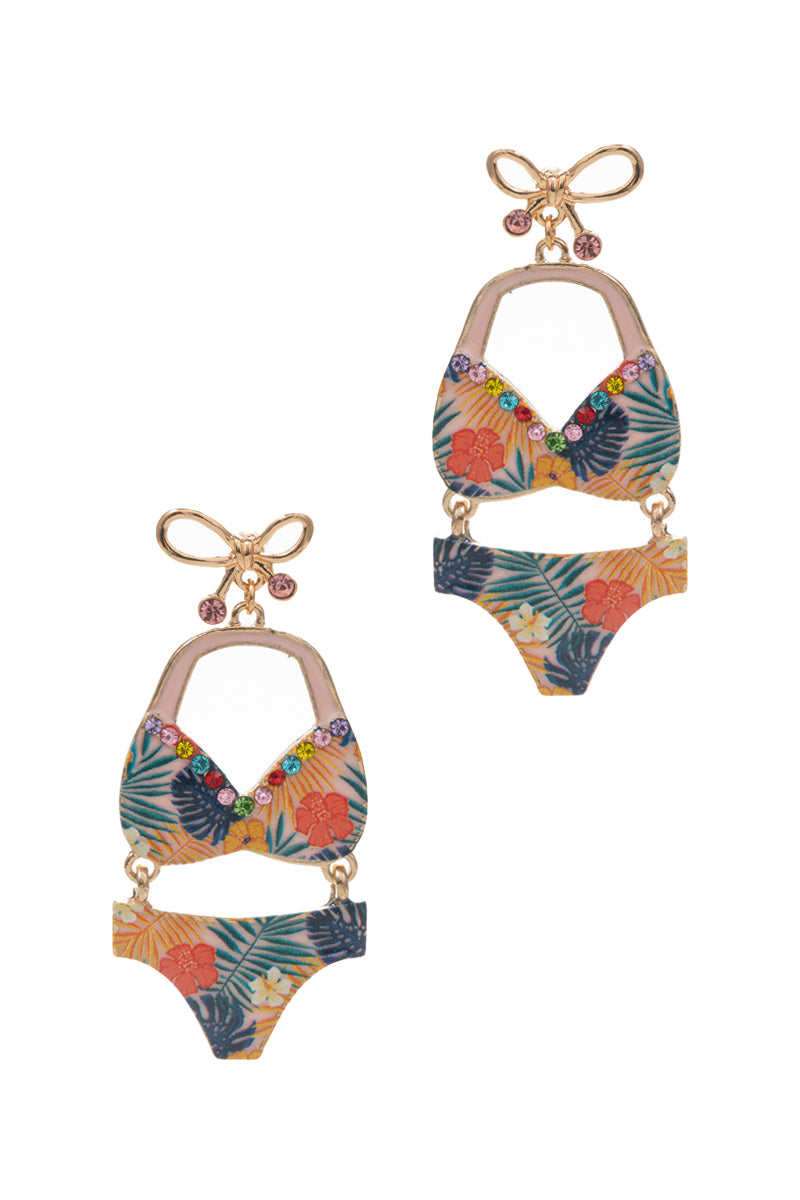 Tropical Bikini Dangle Earrings with Rhinestones – Summer Beach Statement Jewelry