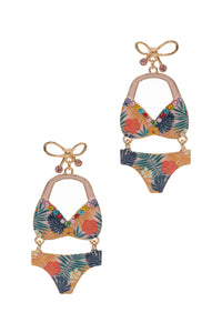 Tropical Bikini Dangle Earrings with Rhinestones – Summer Beach Statement Jewelry