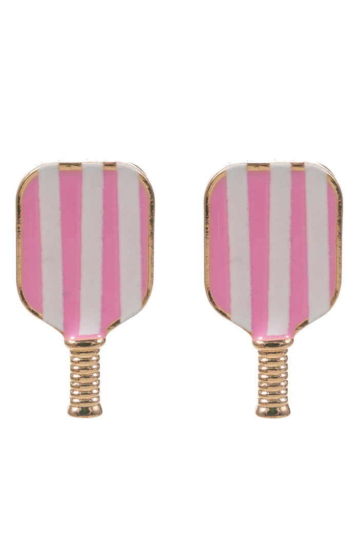 Pickleball Post Earrings for Women – Striped Enamel Paddle Design