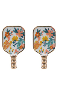 Floral Pickleball Paddle Post Earrings – Pink &amp; White | Enamel Sports Jewelry