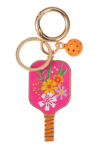 Floral Pickleball Paddle Keychain with Ball Charm – Cute Sports Bag & Key Accessory