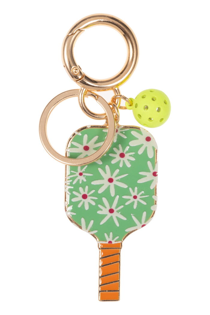 Floral Pickleball Paddle Keychain with Ball Charm – Cute Sports Bag & Key Accessory