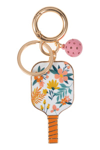 Floral Pickleball Paddle Keychain with Ball Charm – Cute Sports Bag & Key Accessory