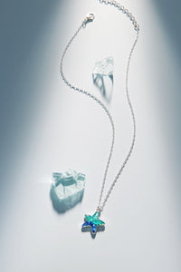 Starfish Pendant Necklace – Blue Resin Star Charm on Silver Chain, Beach Jewelry Gift