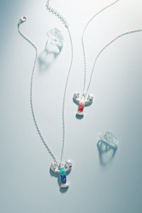 Lobster Pendant Necklace – Silver Tone Chain with Iridescent Stone Charm