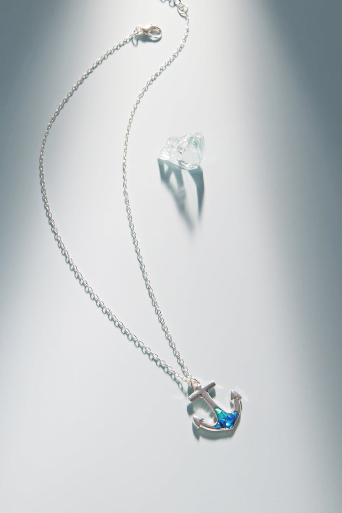 Anchor Crystal Pendant Necklace – Silver Chain Nautical Jewelry
