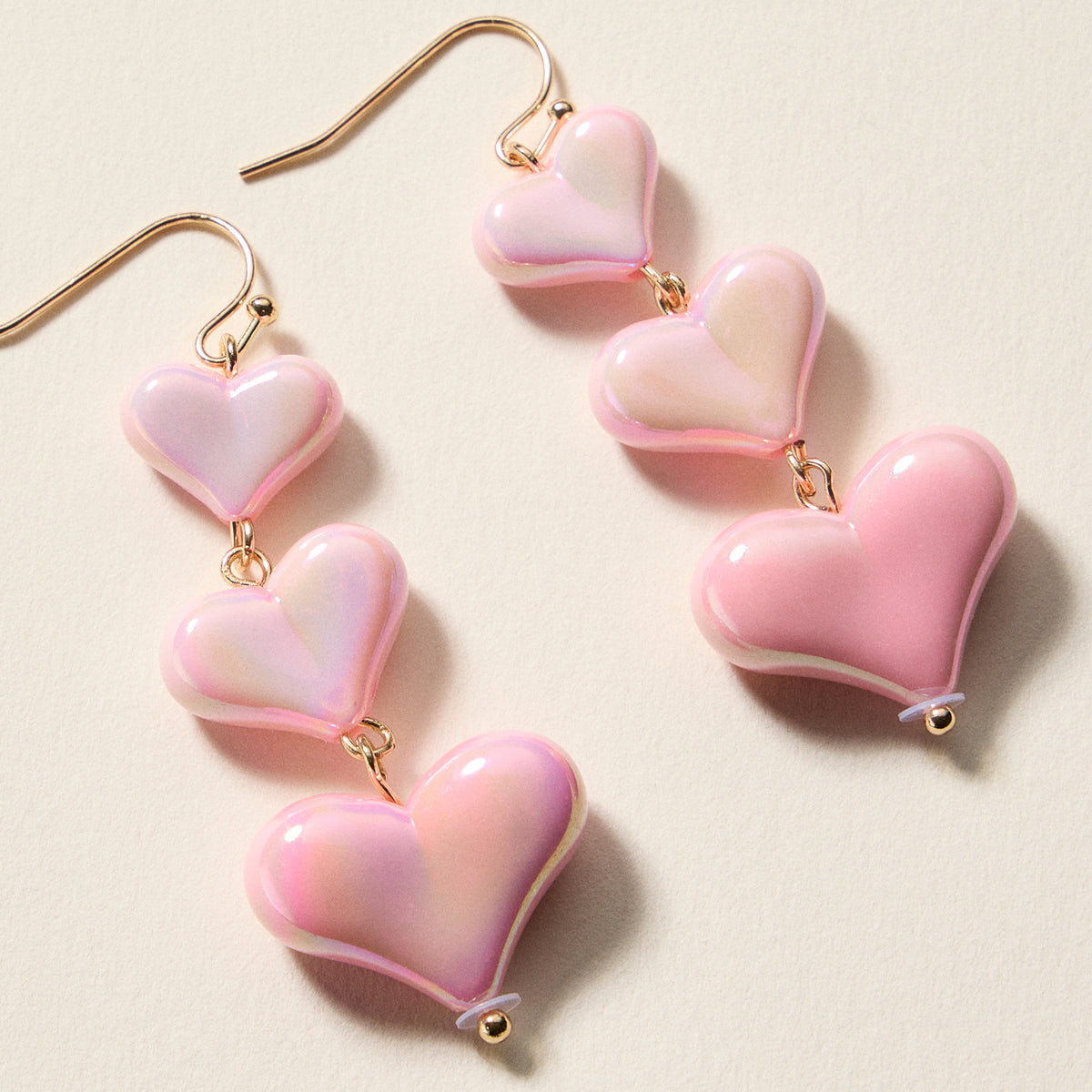Triple Heart Drop Earrings – Lightweight Statement Dangle Earrings