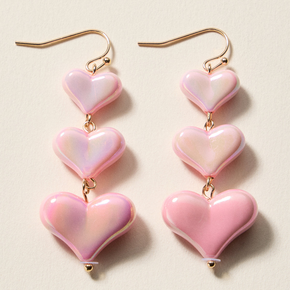 Triple Heart Drop Earrings – Lightweight Statement Dangle Earrings