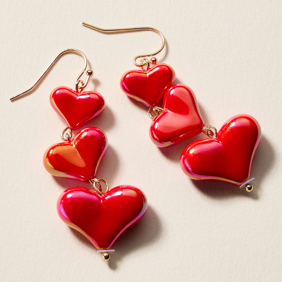 Triple Heart Drop Earrings – Lightweight Statement Dangle Earrings