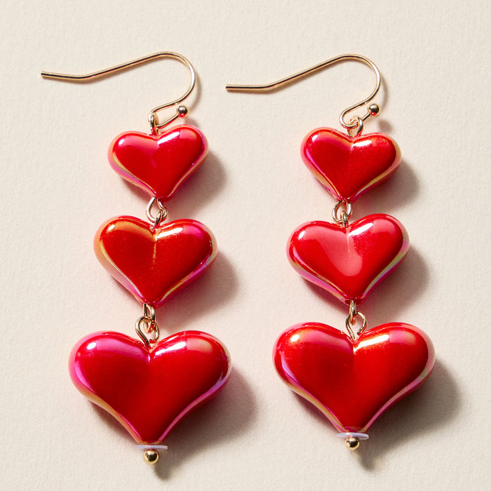 Triple Heart Drop Earrings – Lightweight Statement Dangle Earrings