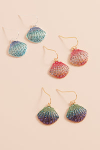 Rhinestone Seashell Drop Earrings – Iridescent Crystal Shell Dangle Earrings