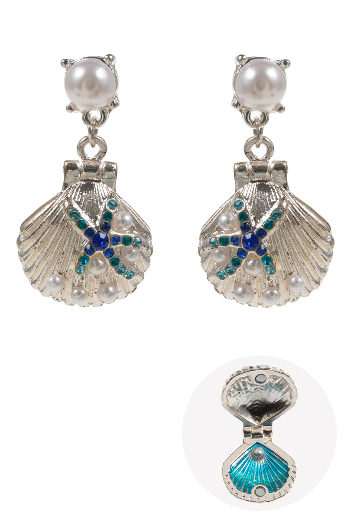 Pearl Seashell Drop Earrings with Rhinestones | Ocean-Inspired Jewelry