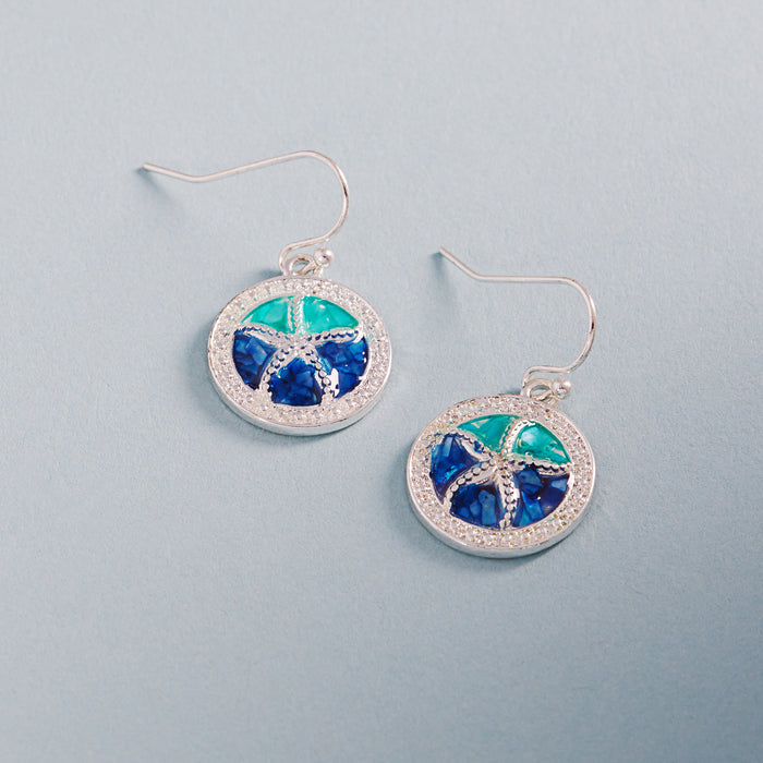 Ocean Starfish Resin Dangle Earrings – Blue & Green Silver Coastal Jewelry