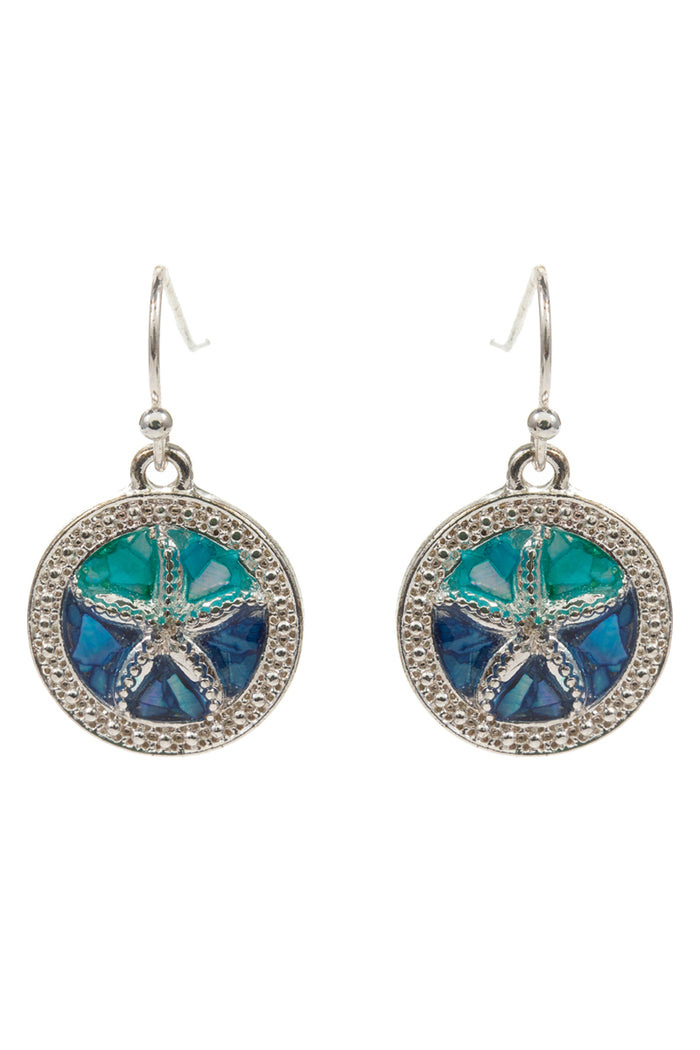 Ocean Starfish Resin Dangle Earrings – Blue & Green Silver Coastal Jewelry