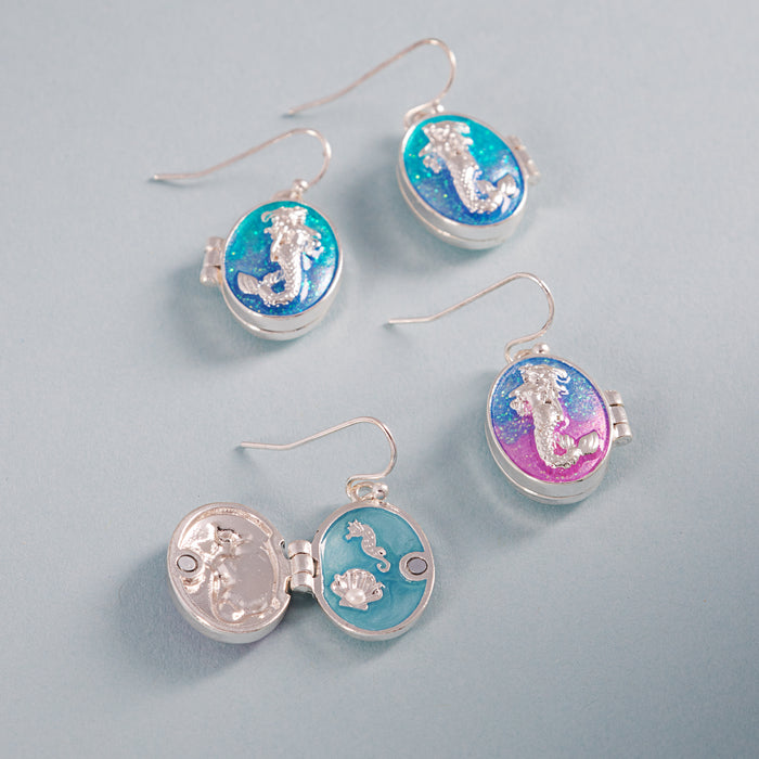 Seahorse Locket Drop Earrings – Ocean-Inspired Resin Jewelry with Hidden Charm