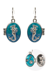 Seahorse Locket Drop Earrings – Ocean-Inspired Resin Jewelry with Hidden Charm