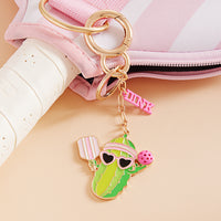 Cactus Pickleball Keychain Charm with Sunglasses – Cute Sport Bag & Key Accessory