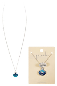 Seashell Locket Necklace with Blue Resin & Silver Chain – Ocean-Inspired Jewelry Gift