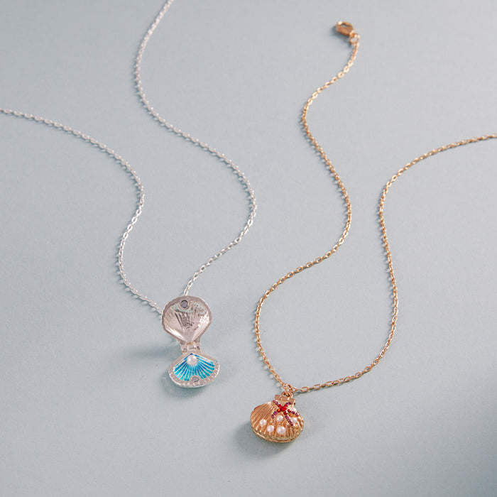 Seashell Locket Necklace with Pearl – Ocean-Inspired Silver Pendant