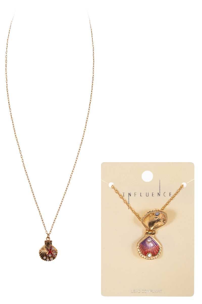 Seashell Locket Necklace with Pearl – Ocean-Inspired Silver Pendant