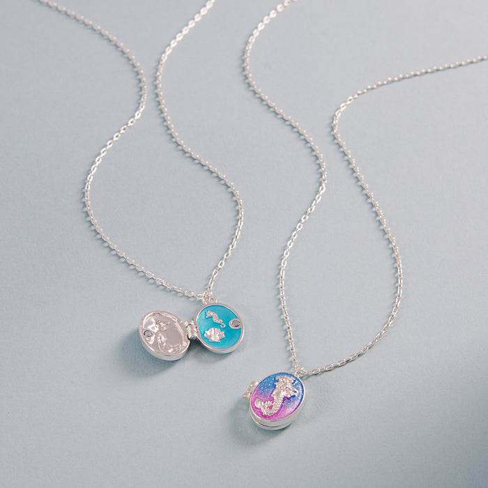 Seahorse Locket Necklace – Ocean-Inspired Silver Pendant with Hidden Charm
