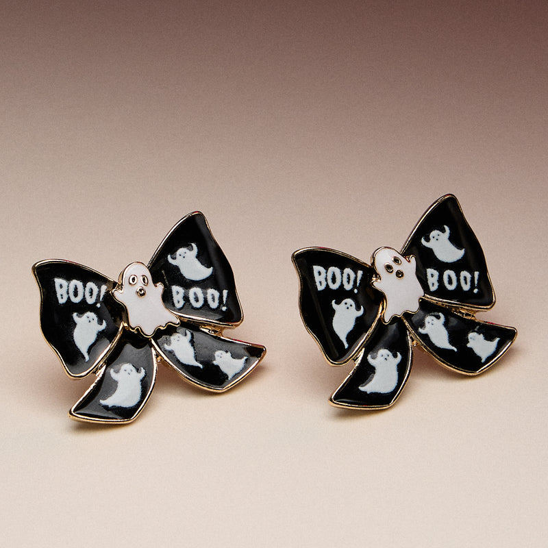 Ghost Bow Enamel Stud Earrings