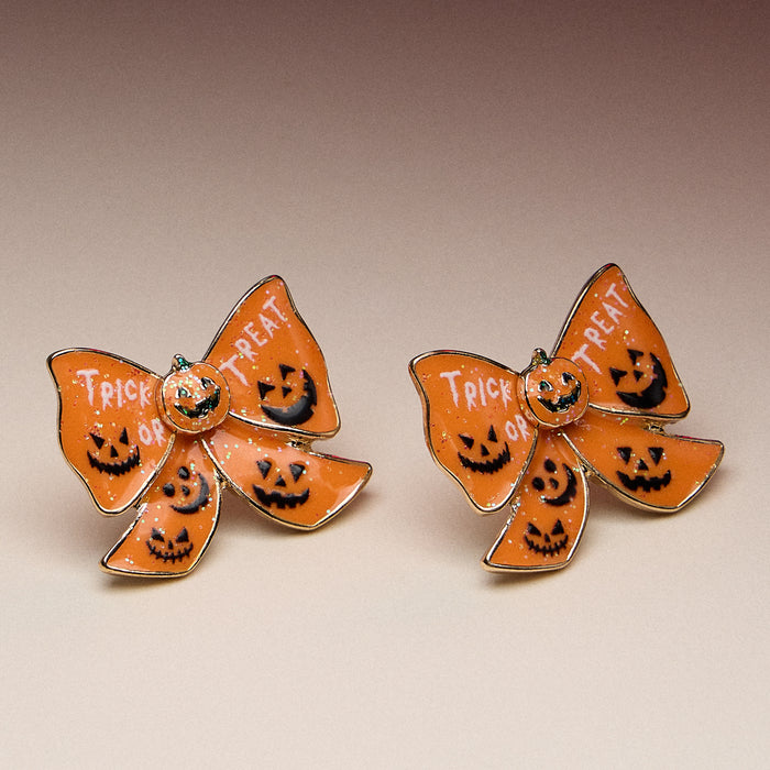 Pumpkin Bow Enamel Stud Earrings