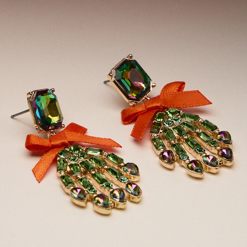 Enamel Skeleton Hand Earrings with Ribbon Accent