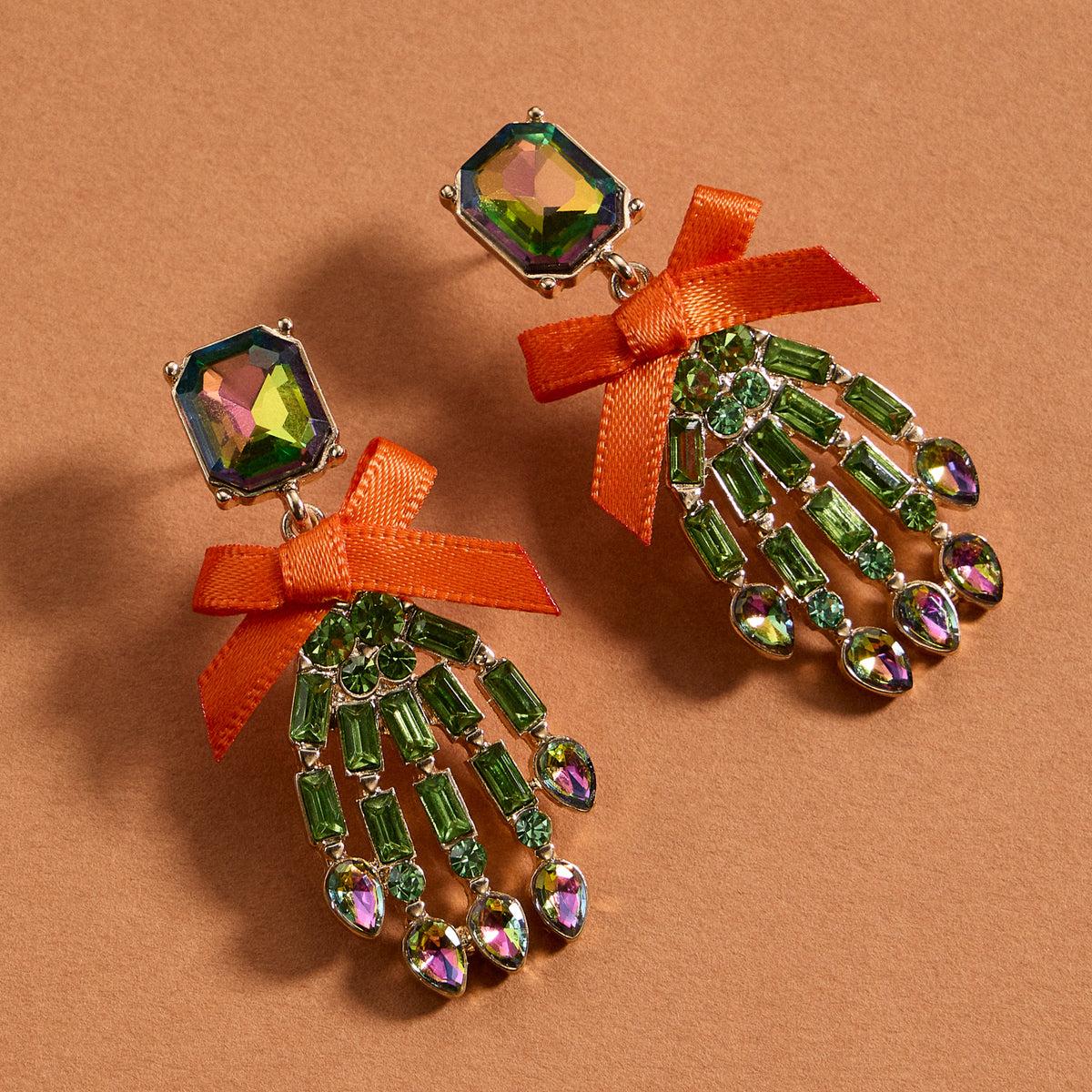 Enamel Skeleton Hand Earrings with Ribbon Accent