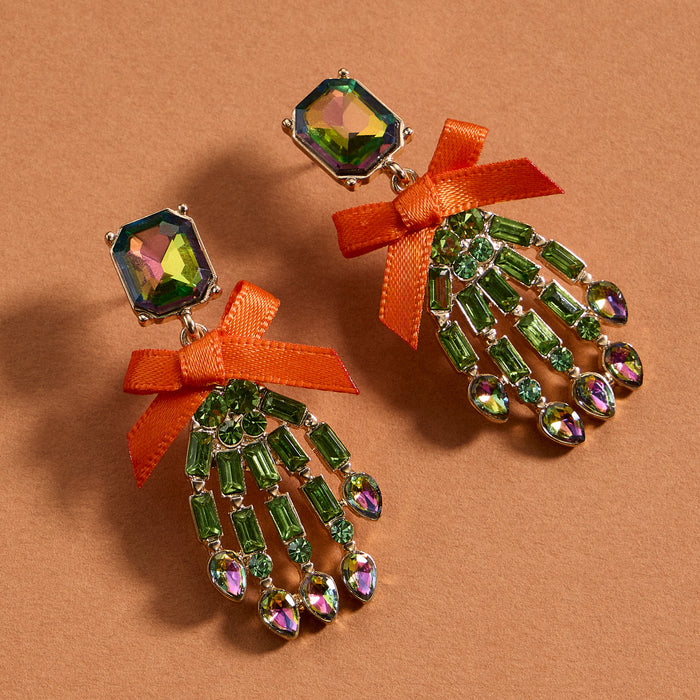 Enamel Skeleton Hand Earrings with Ribbon Accent