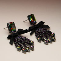 Enamel Skeleton Hand Earrings with Ribbon Accent