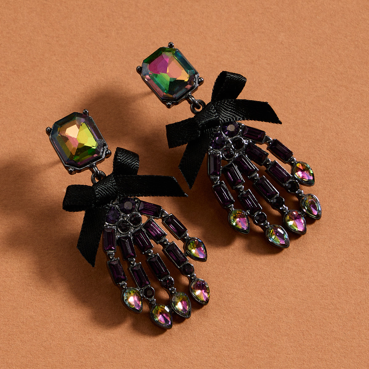 Enamel Skeleton Hand Earrings with Ribbon Accent