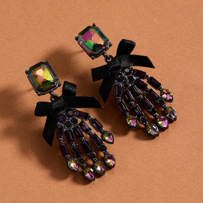 Enamel Skeleton Hand Earrings with Ribbon Accent