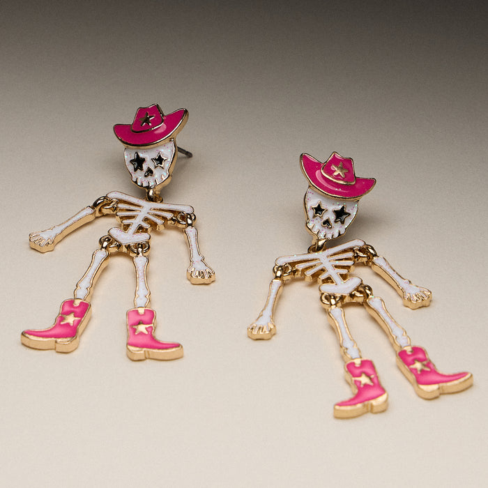 Skeleton Earrings with Western Hat and Boots