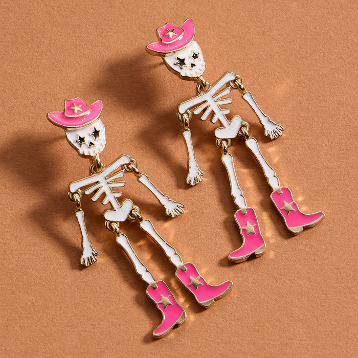 Skeleton Earrings with Western Hat and Boots