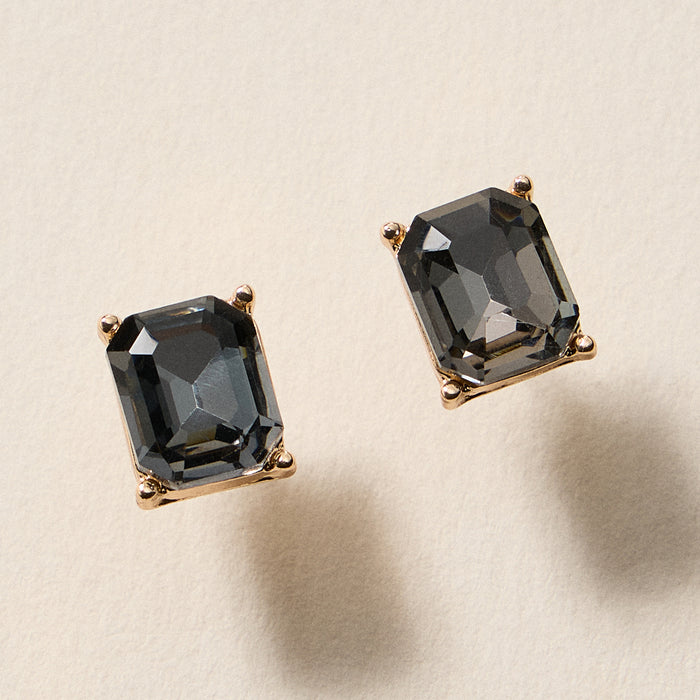 Birthstone Stud Earrings – Emerald-Cut Gemstone Rectangle Post Earrings