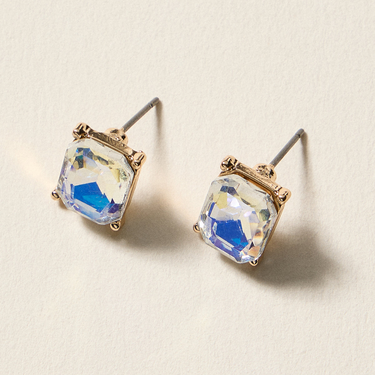 Birthstone Stud Earrings – Emerald-Cut Gemstone Rectangle Post Earrings